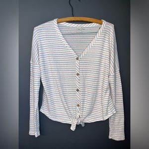 Paper crane long sleeve waffle knit top striped neutral medium